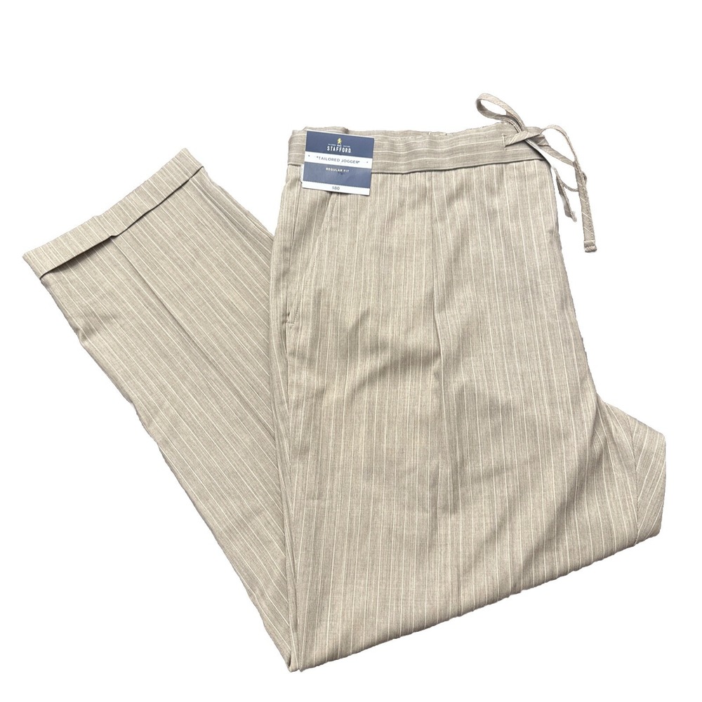 Stafford Tailored Wool Blend Jogger Women's 44 SH Tan Stripe Pleated Regular Fit